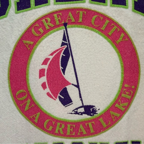 Vintage 90s Ashland Wisconsin Sweatshirt White 2XL Puff Print Sailing - Picture 3 of 12